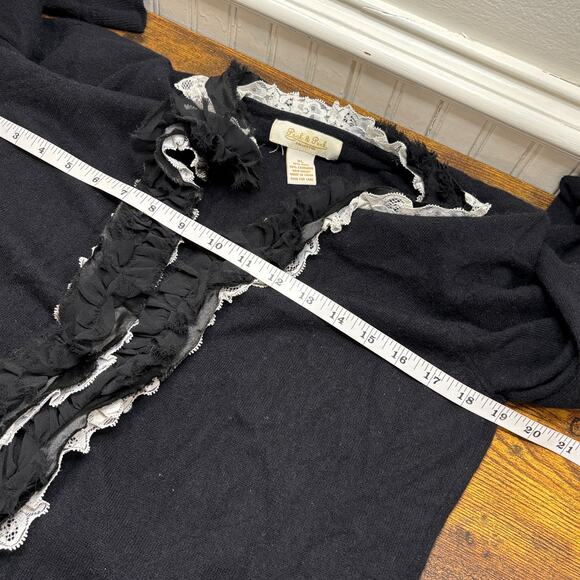 Peck & Peck Collection Size XL Cardigan Sweater Wool Cashmere Black Ruffle Lace - Picture 6 of 16